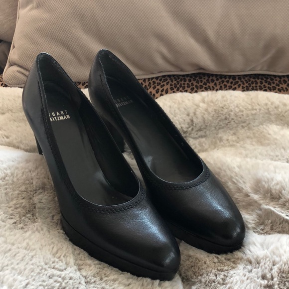 Stuart Weitzman PLATFORM HEEL BLACK LEATHER SLEEK SHOE. WORN at most 10X - Picture 2 of 9